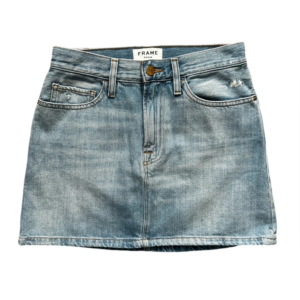 Frame Denim CLASSIC Mini Skirt Blue Distressed Denim Light-Wash Women Size 25.